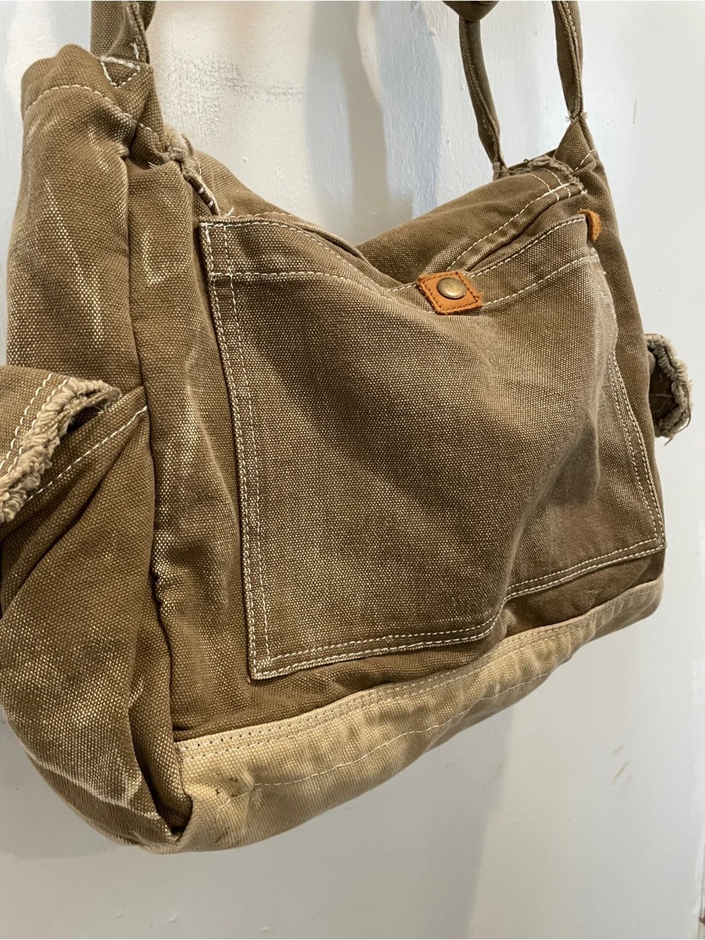 SCRUFFY DOG Crossbody Vintage Messenger Bag Unisex Satchel Bag Canvas Khaki